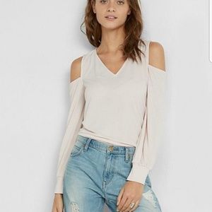 Express Baby Pink V-neck Cold Shoulder Top